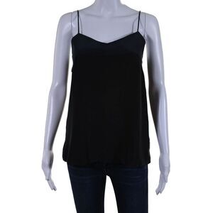 Toupy Womens Spaghetti Strap V Neck Silk Tank Top Black Navy Size Extra Small